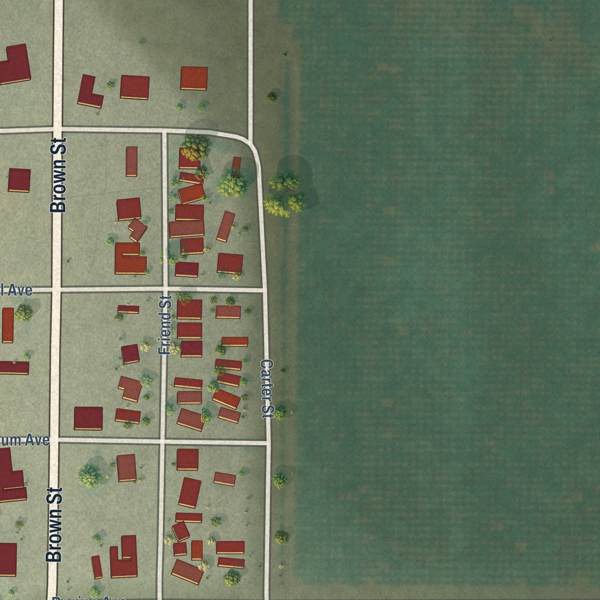 Second close-up of the map of Kettleman City, California print showing more streets and buildings