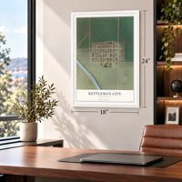 Kettleman City, California map, 18 x 24 inch print in a white frame in a home office