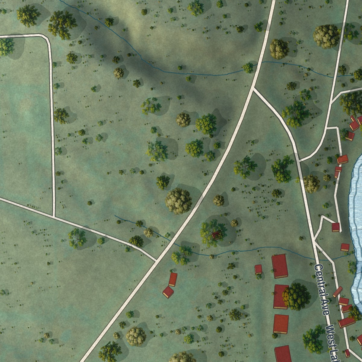 Second close-up of the map of Keuka Park, New York print showing more streets and buildings
