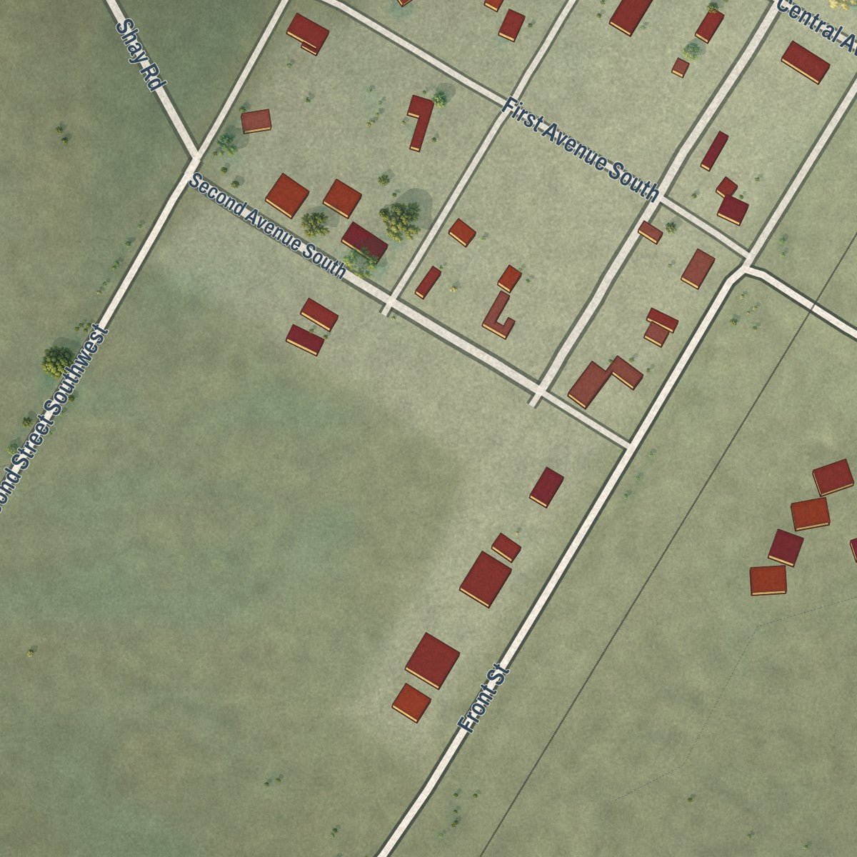 Second close-up of the map of Kevin, Montana print showing more streets and buildings