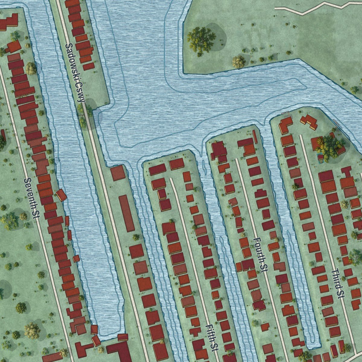Second close-up of the map of Key Colony Beach, Florida print showing more streets and buildings