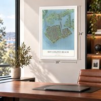 Key Colony Beach, Florida map, 18 x 24 inch print in a white frame in a home office