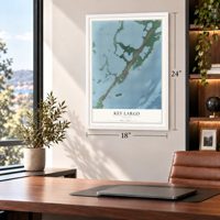 Key Largo, Florida map, 18 x 24 inch print in a white frame in a home office