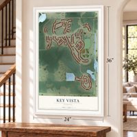 Key Vista, Florida map, 24 x 36 inch print in a white frame by a staircase