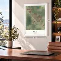 Keyes, California map, 18 x 24 inch print in a white frame in a home office
