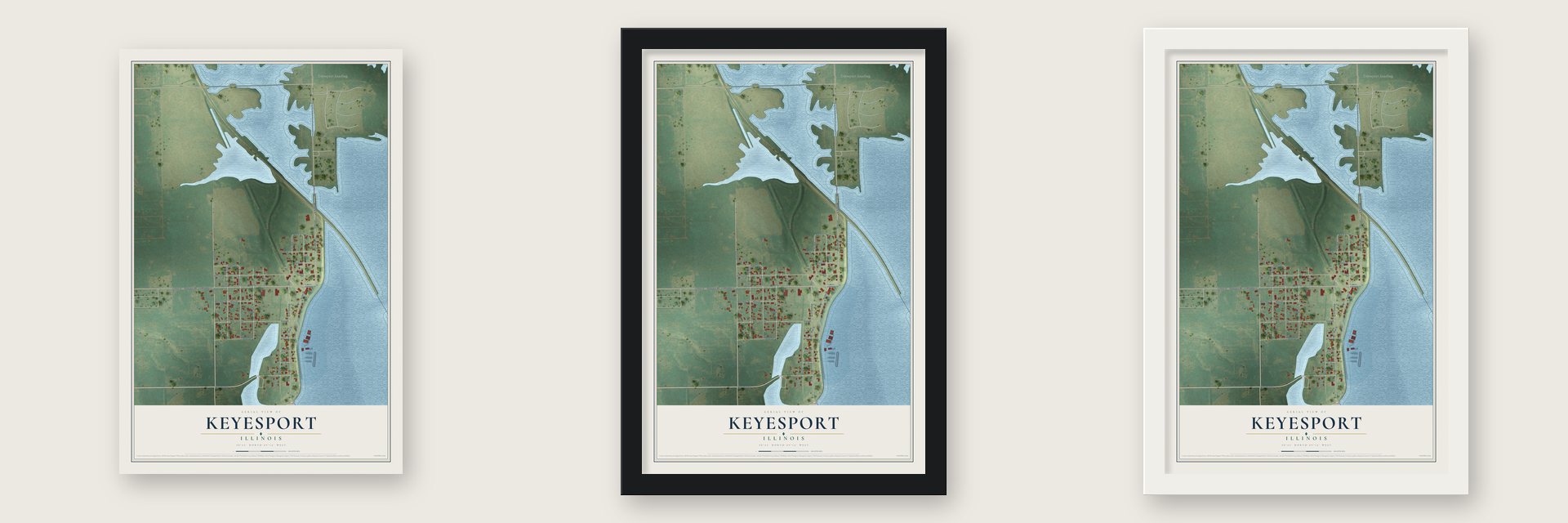 Keyesport, Illinois map unframed, in a black wood frame and in a white wood frame
