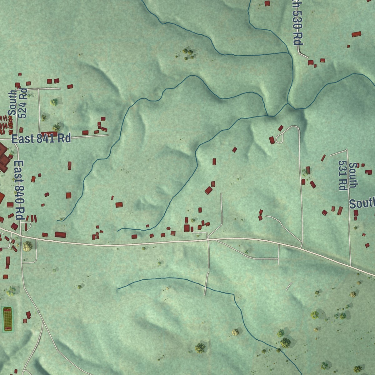 Second close-up of the map of Keys, Oklahoma print showing more streets and buildings