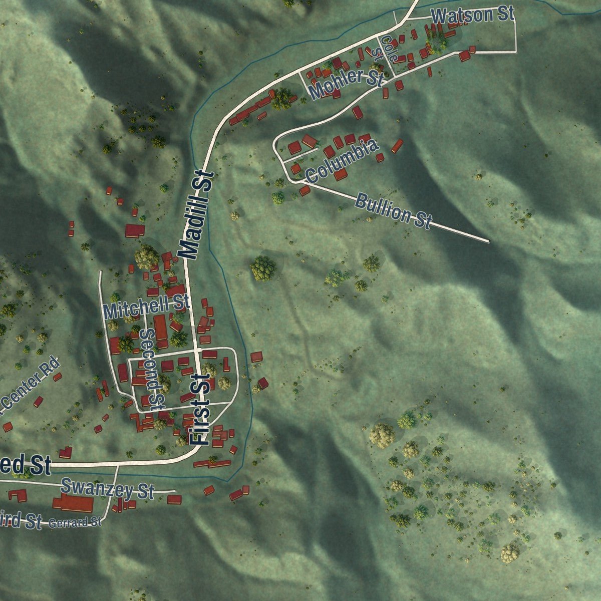 Second close-up of the map of Keystone, South Dakota print showing more streets and buildings