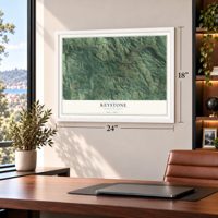 Keystone, South Dakota map, 18 x 24 inch print in a white frame in a home office