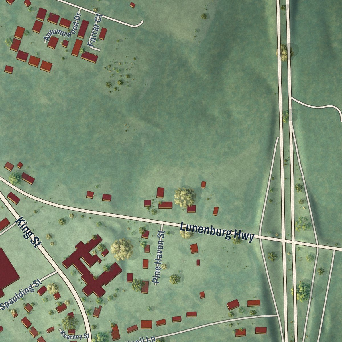 Second close-up of the map of Keysville, Virginia print showing more streets and buildings