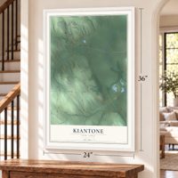 Kiantone, New York map, 24 x 36 inch print in a white frame by a staircase