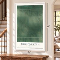 Kickapoo Site 5, Kansas map, 24 x 36 inch print in a white frame by a staircase