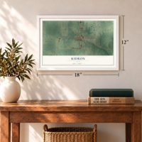 Kidron, Ohio map, 12 x 18 inch print in a white frame in an entryway
