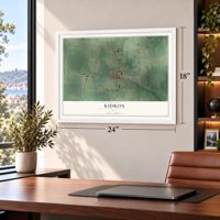 Kidron, Ohio map, 18 x 24 inch print in a white frame in a home office