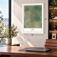 Kief, North Dakota map, 18 x 24 inch print in a white frame in a home office