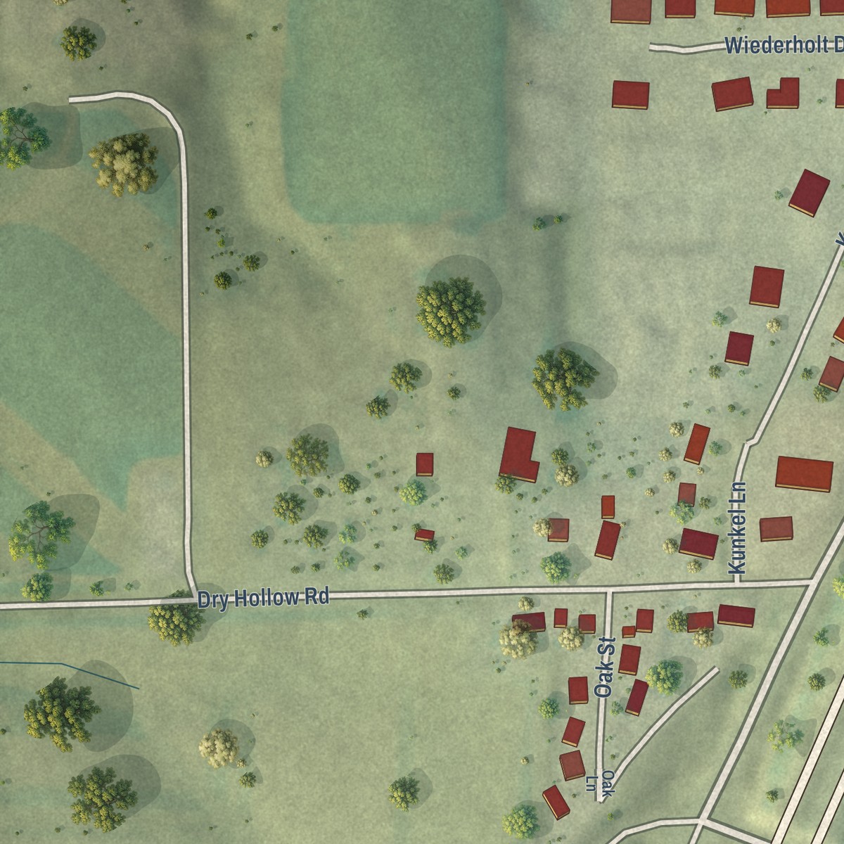 Second close-up of the map of Kieler, Wisconsin print showing more streets and buildings