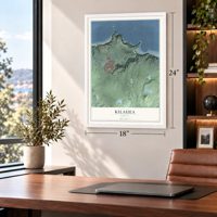 Kilauea, Hawaii map, 18 x 24 inch print in a white frame in a home office
