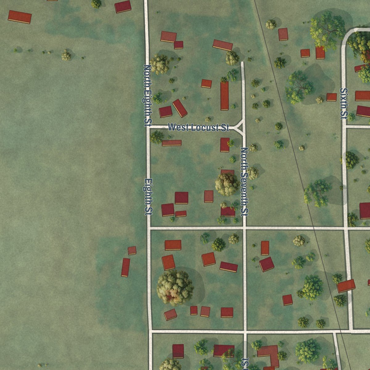 Second close-up of the map of Kilbourne, Illinois print showing more streets and buildings