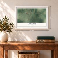 Kilbourne, Louisiana map, 12 x 18 inch print in a white frame in an entryway