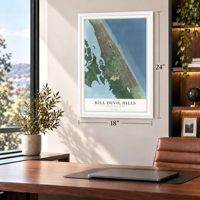 Kill Devil Hills, North Carolina map, 18 x 24 inch print in a white frame in a home office