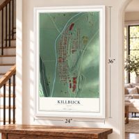 Killbuck, Ohio map, 24 x 36 inch print in a white frame by a staircase