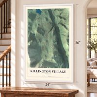 Killington Village, Vermont map, 24 x 36 inch print in a white frame by a staircase