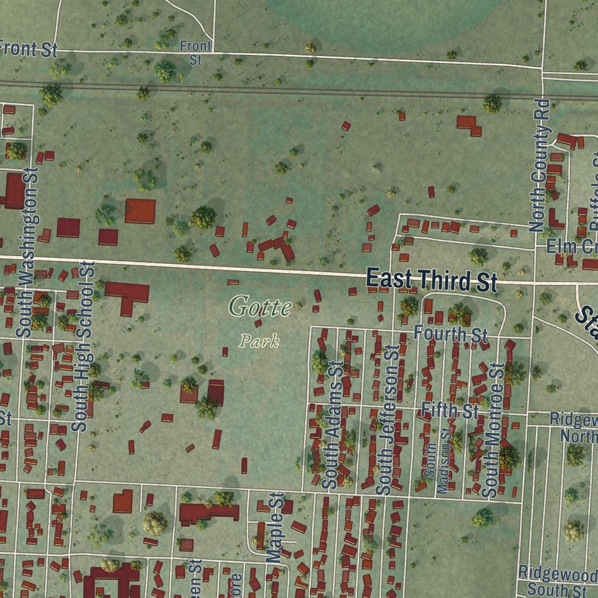 Second close-up of the map of Kimball, Nebraska print showing more streets and buildings