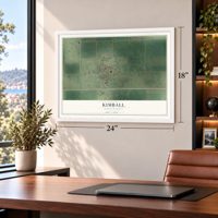 Kimball, South Dakota map, 18 x 24 inch print in a white frame in a home office