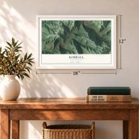 Kimball, West Virginia map, 12 x 18 inch print in a white frame in an entryway