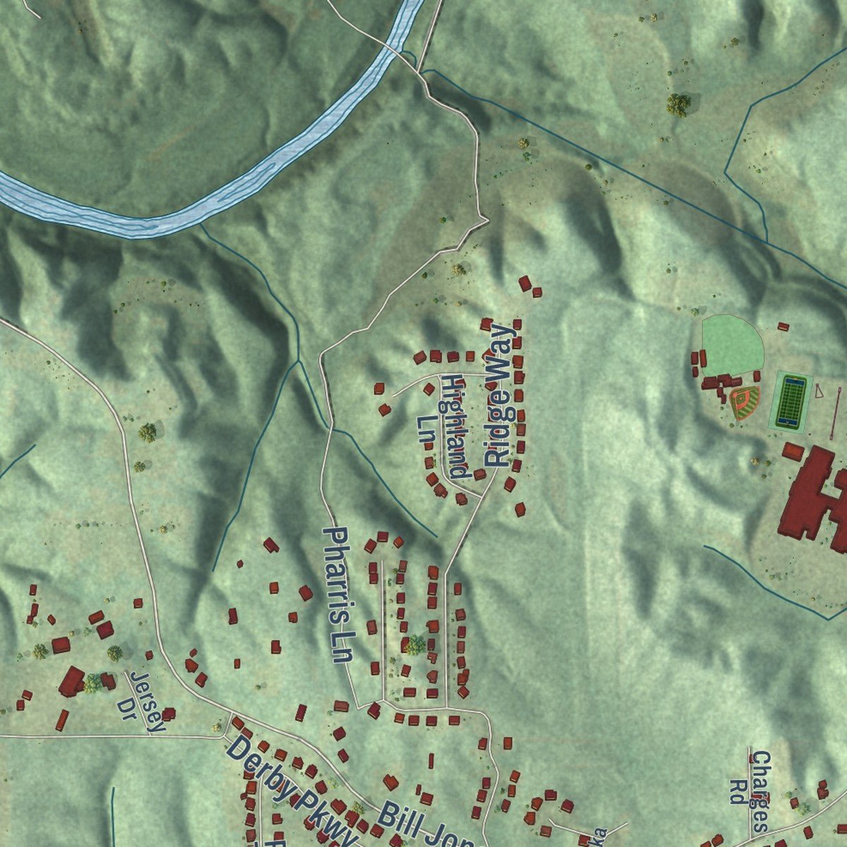 Second close-up of the map of Kimberly, Alabama print showing more streets and buildings