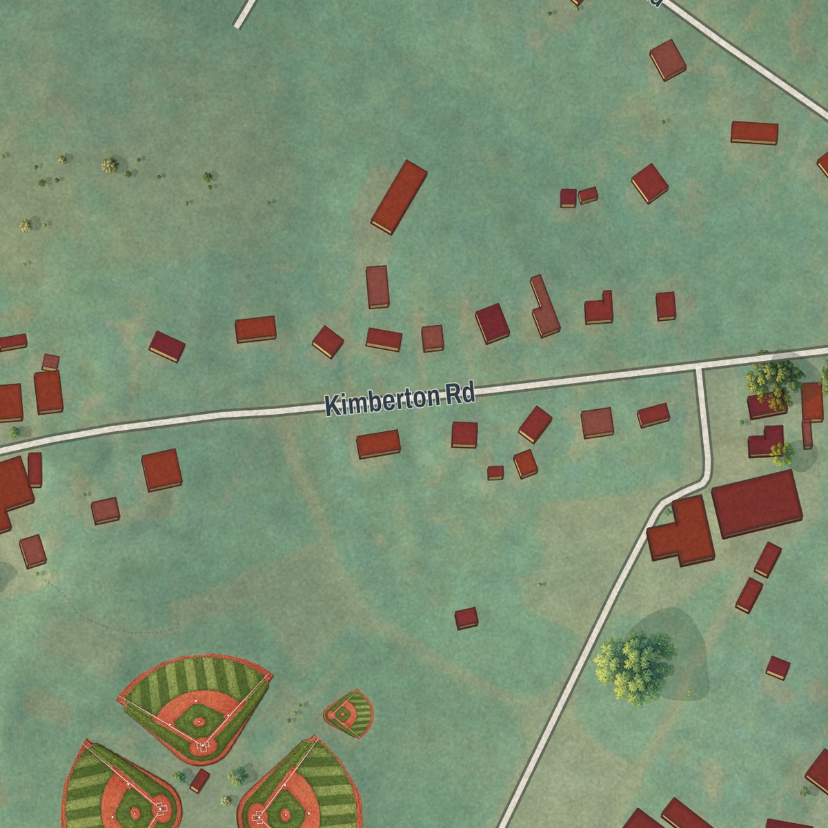 Second close-up of the map of Kimberton, Pennsylvania print showing more streets and buildings