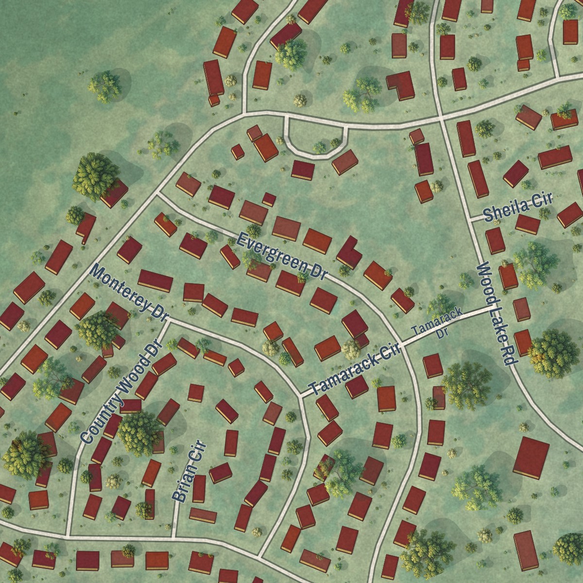 Second close-up of the map of Kincheloe, Michigan print showing more streets and buildings