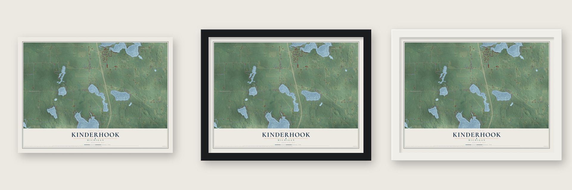 Kinderhook, Michigan map unframed, in a black wood frame and in a white wood frame