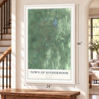 Town of Kinderhook, New York map, 24 x 36 inch print in a white frame by a staircase