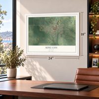King City, Missouri map, 18 x 24 inch print in a white frame in a home office