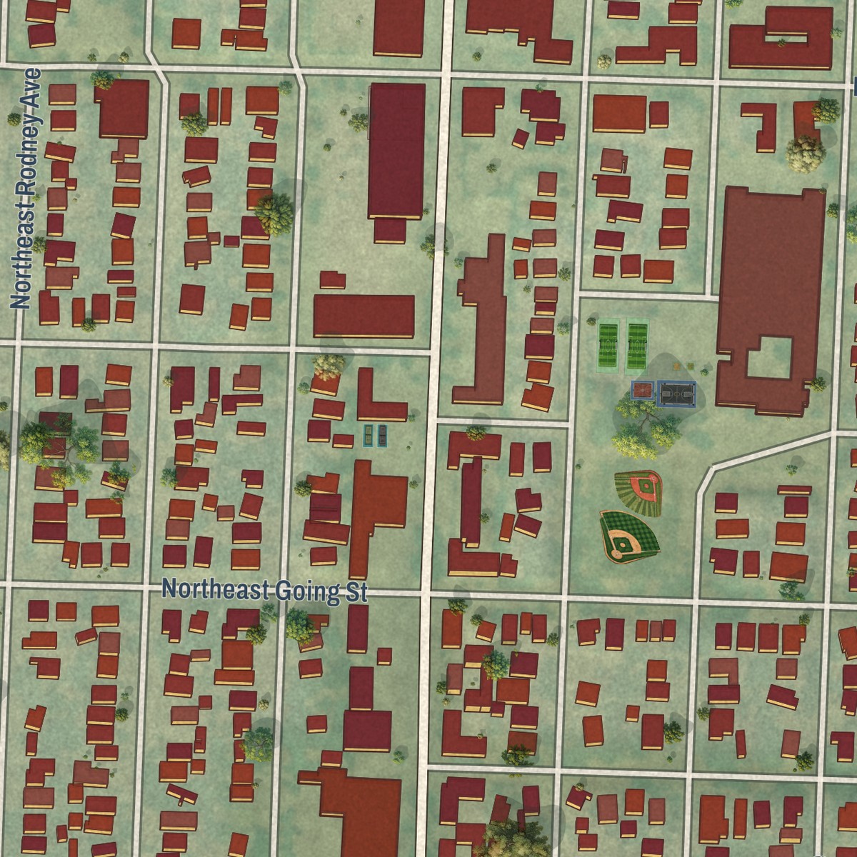 Second close-up of the map of King, Oregon print showing more streets and buildings