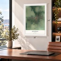 Kingman, Indiana map, 18 x 24 inch print in a white frame in a home office