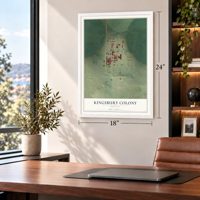 Kingsbury Colony, Montana map, 18 x 24 inch print in a white frame in a home office