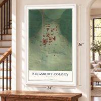 Kingsbury Colony, Montana map, 24 x 36 inch print in a white frame by a staircase