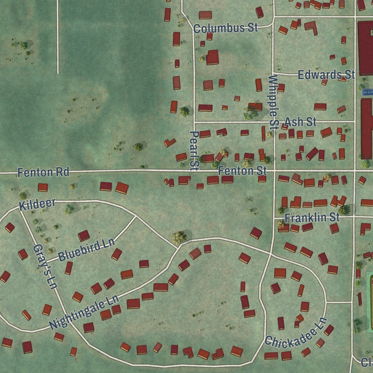 Second close-up of the map of Kingsley, Michigan print showing more streets and buildings