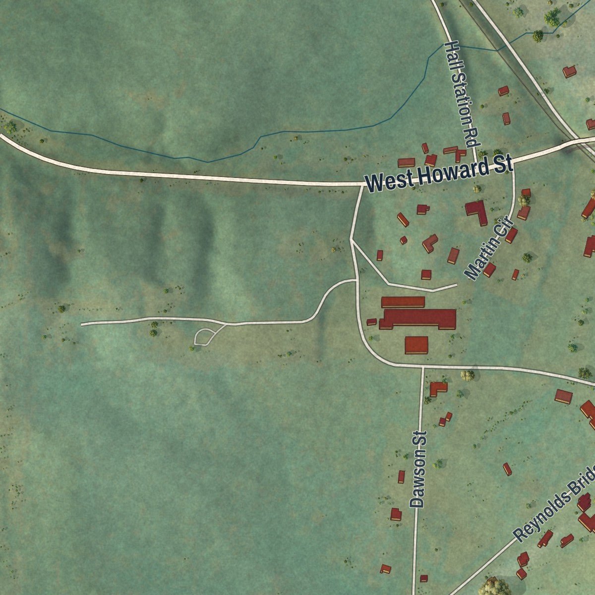 Second close-up of the map of Kingston, Georgia print showing more streets and buildings