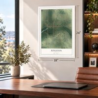 Kingston, Minnesota map, 18 x 24 inch print in a white frame in a home office