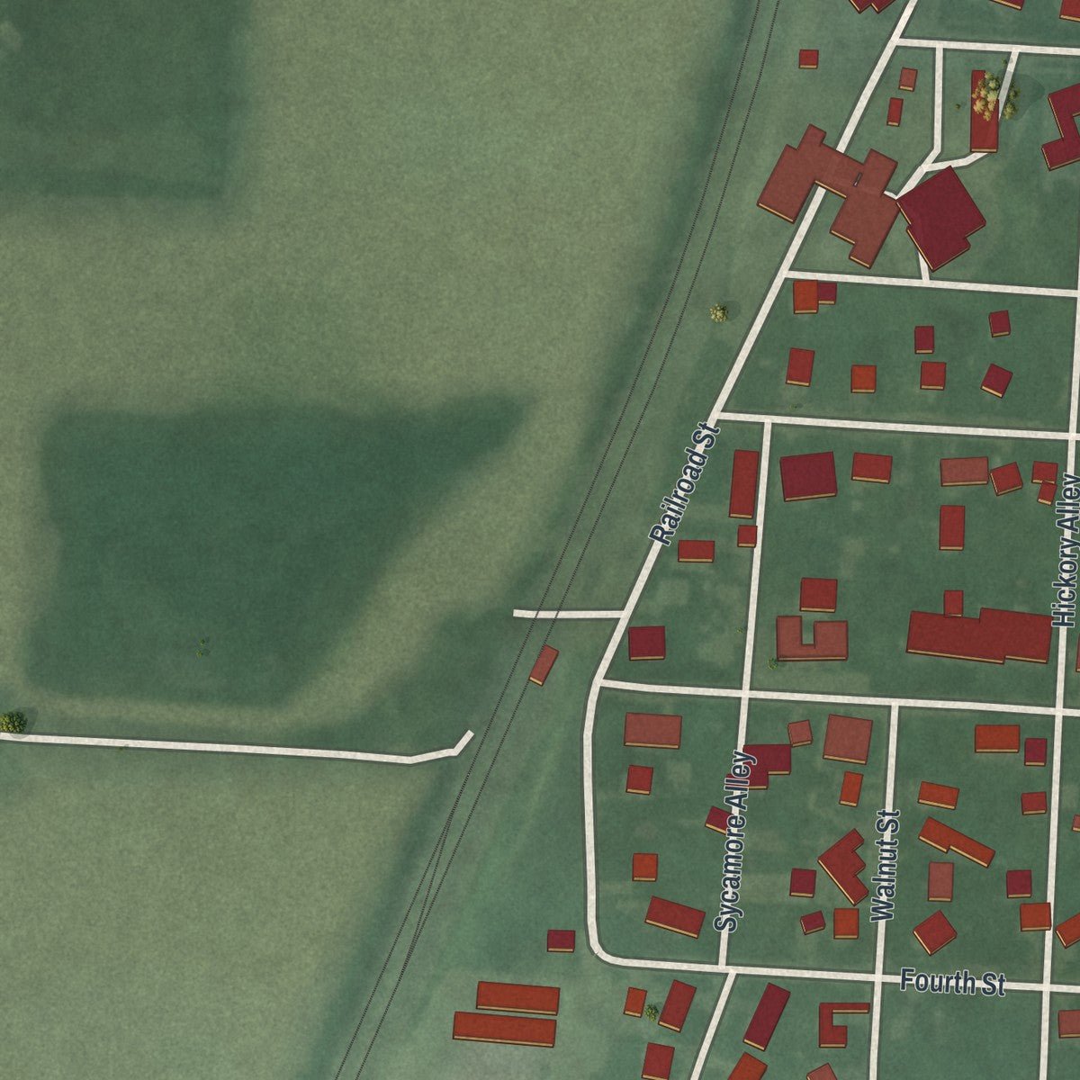 Second close-up of the map of Kingston, Ohio print showing more streets and buildings