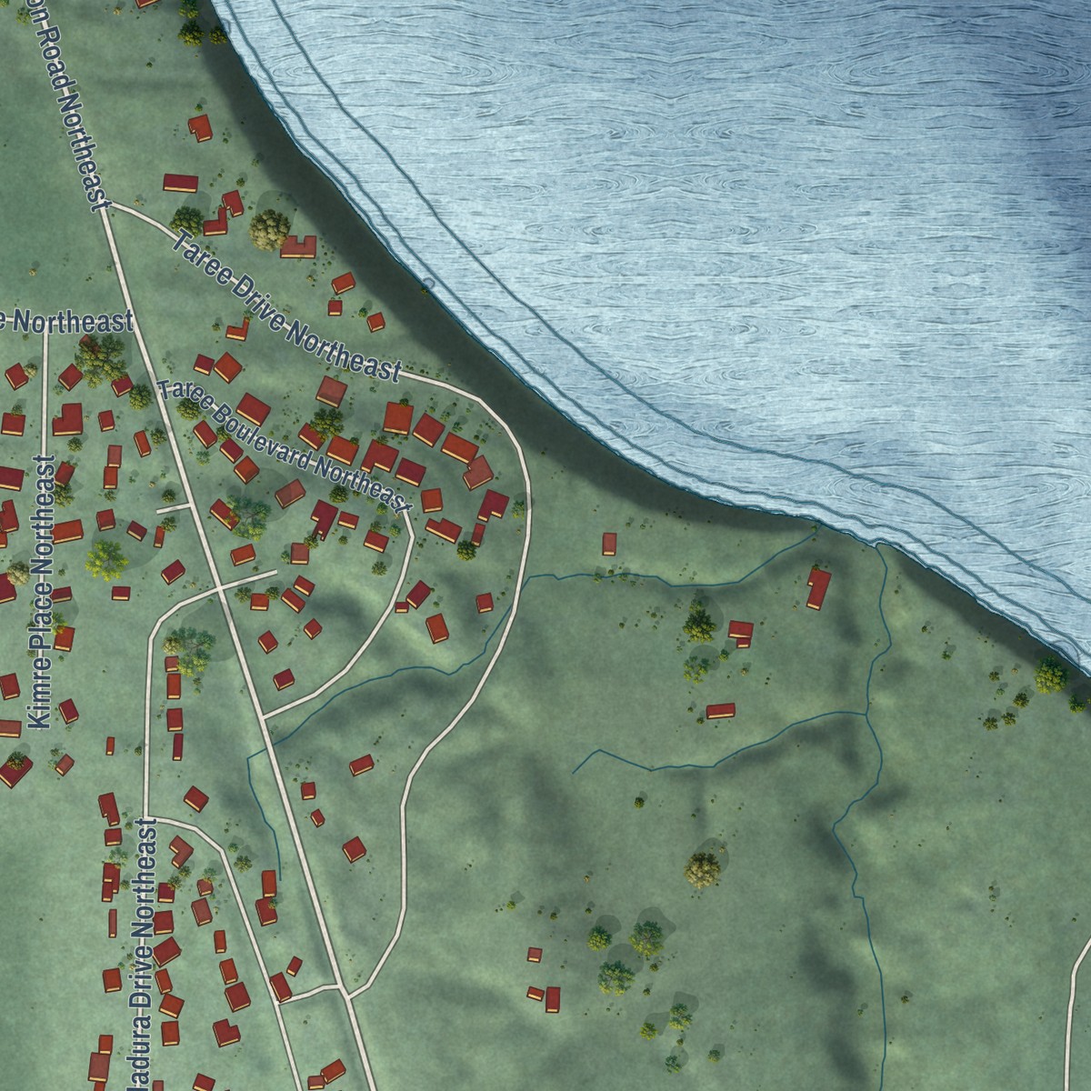 Second close-up of the map of Kingston, Washington print showing more streets and buildings