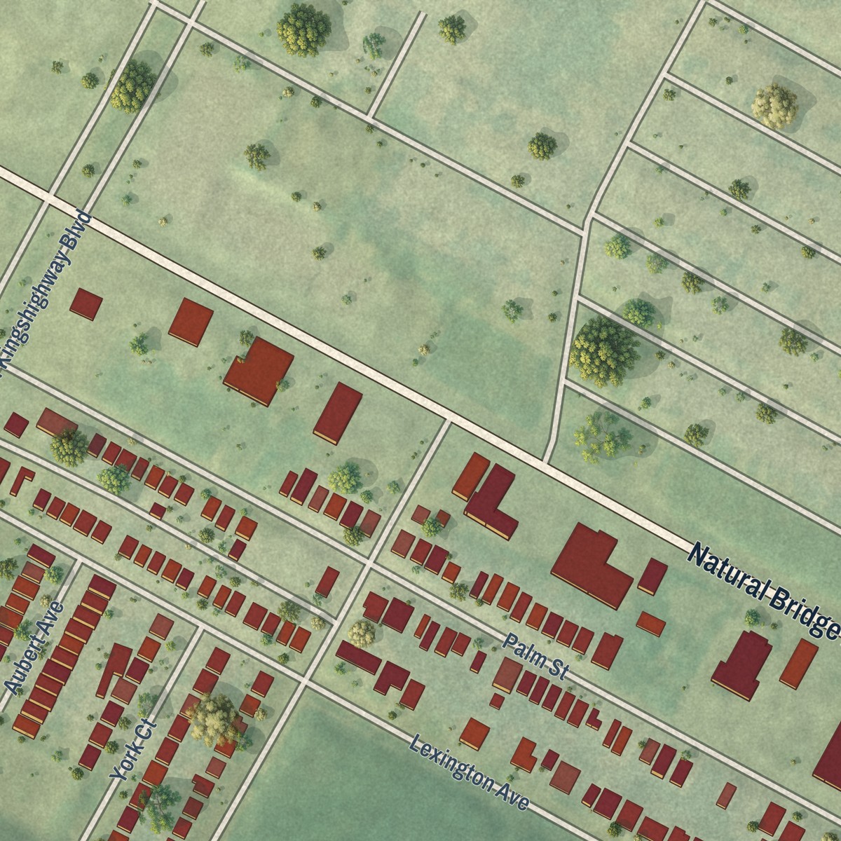 Second close-up of the map of Kingsway East, Missouri print showing more streets and buildings