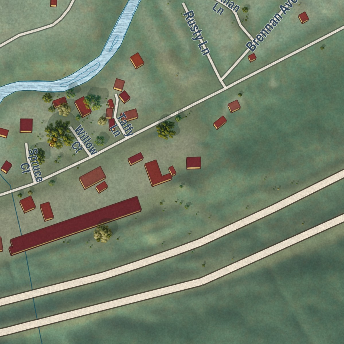 Second close-up of the map of Kingvale, California print showing more streets and buildings