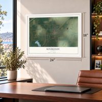 Kinmundy, Illinois map, 18 x 24 inch print in a white frame in a home office