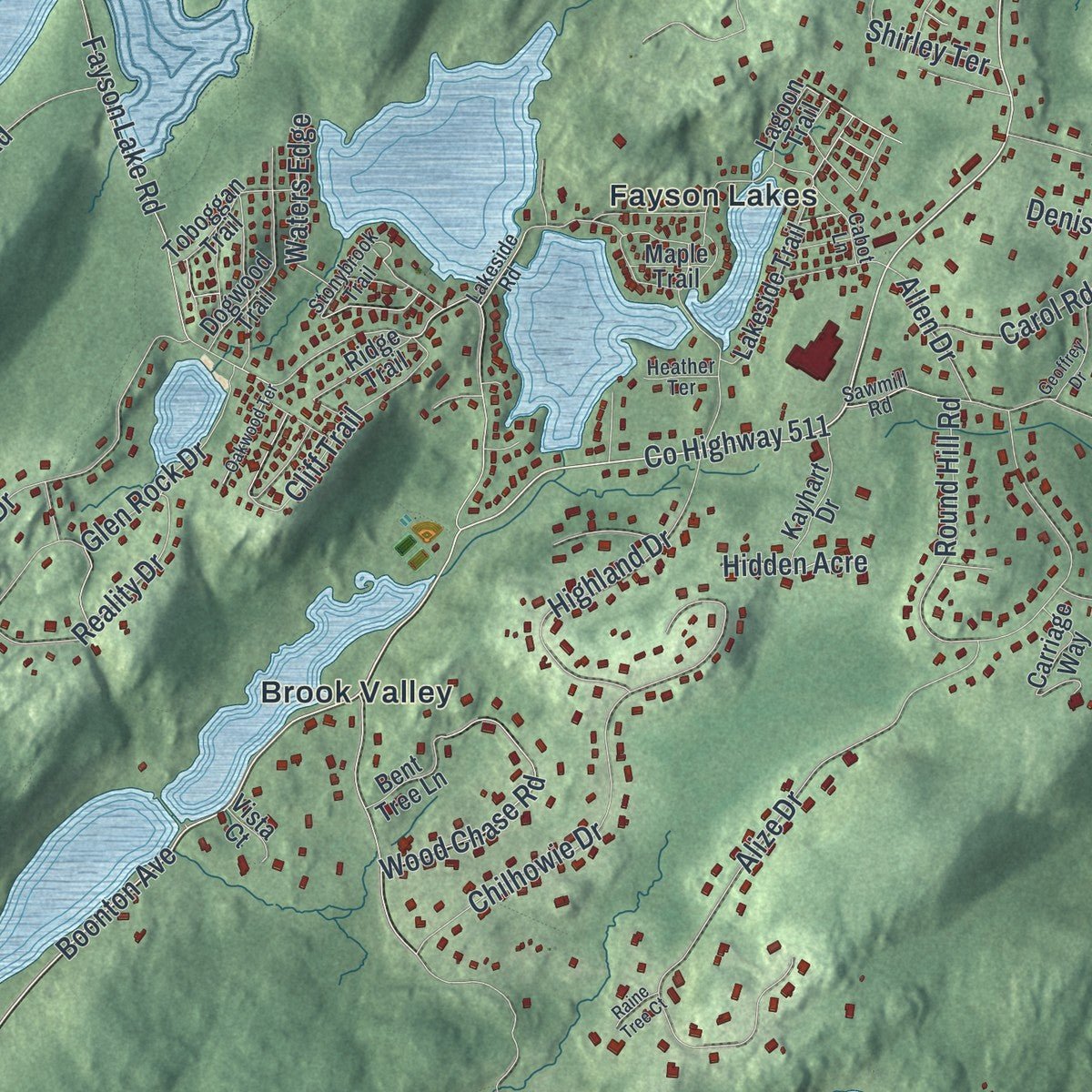 Second close-up of the map of Kinnelon, New Jersey print showing more streets and buildings