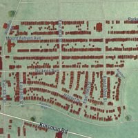 Second close-up of the map of Kinsman, Ohio print showing more streets and buildings