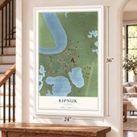 Kipnuk, Alaska map, 24 x 36 inch print in a white frame by a staircase